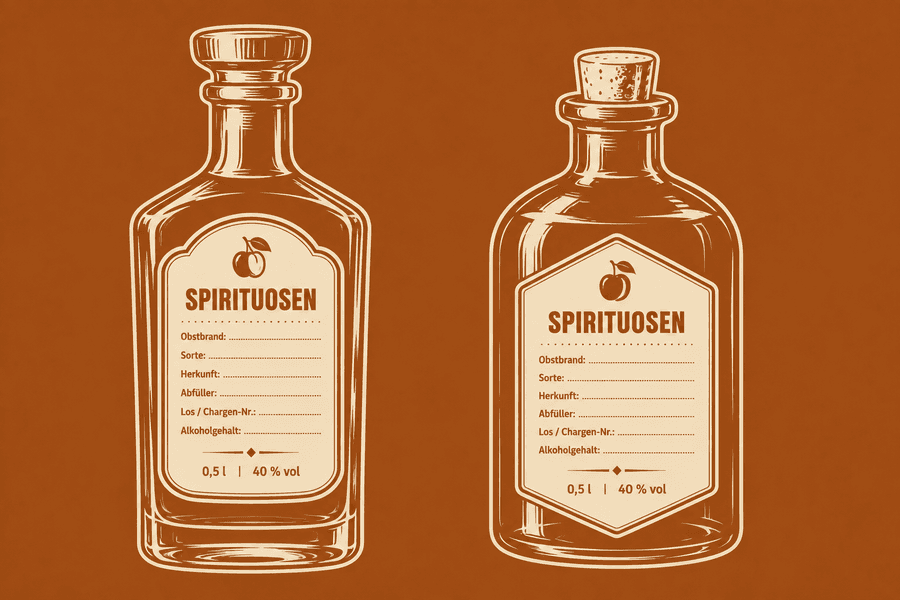 Spirituosen-Etikett: Sachbezeichnung, % vol