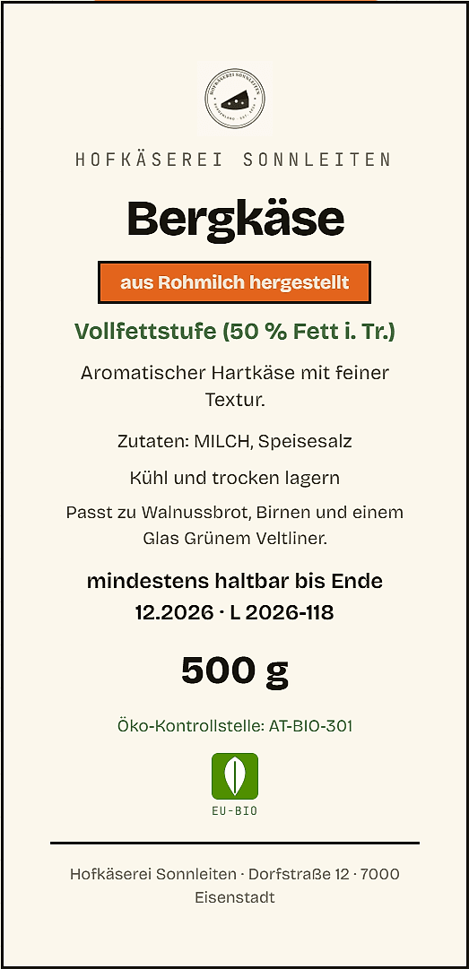 Käse-Etikett Hofkäserei